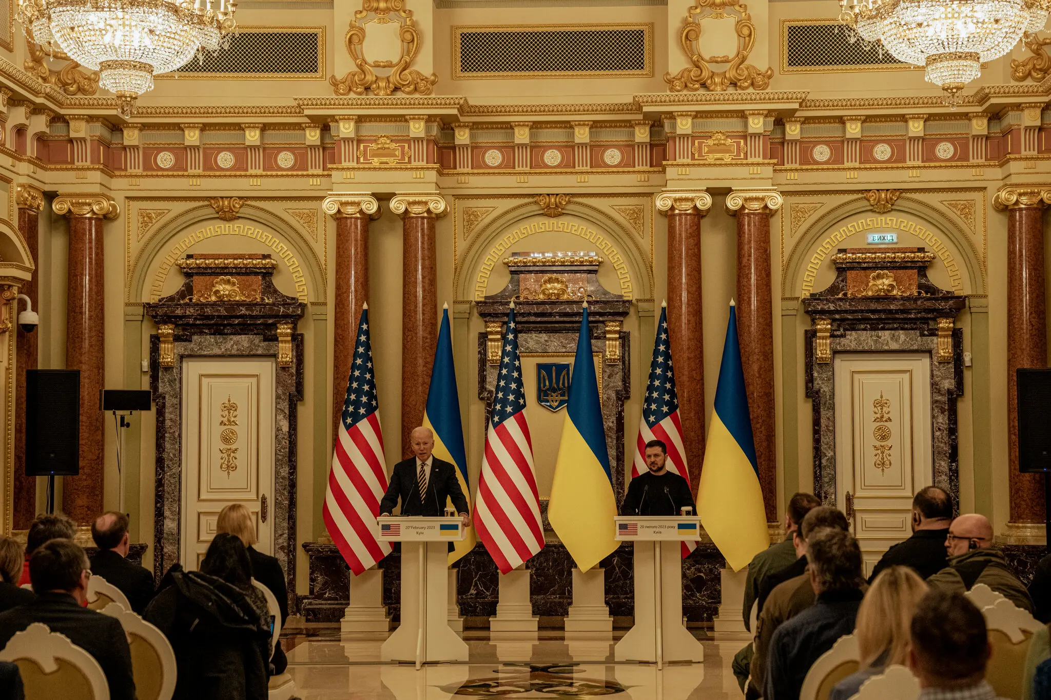 Лідери двох країн на прес-конференції в Києві. «Я вважав критично важливим, щоб не було жодних сумнівів щодо підтримки США Україною у війні», — сказав пан Байден.